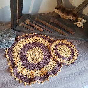 70s Doily Set, Vintage Handmade Crochet